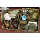 Two boxes of miscellaneous metalwares and wooden items to include silver plate,
