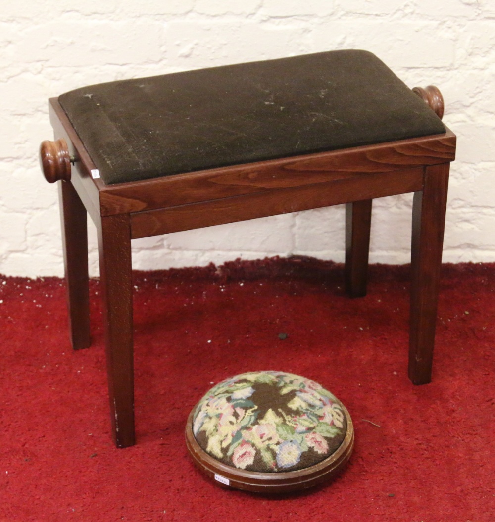 A modern piano stool along with an upholstered footstool.