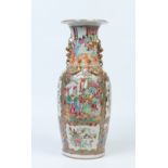 A large early nineteenth century Cantonese baluster vase. With moulded dog of fo handles and