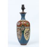 A Japanese cloisonne square baluster vase. Blue ground and decorated with dragons and phoenix, 37cm.