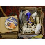 A box of miscellaneous ceramics and glass to include Franklin Mint, figurines, teawares,