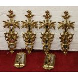 Four twin branch gilt and mirrored wall light fittings along with a pair of single branch fittings.