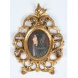 A nineteenth century Italian portrait miniature of Girolamo Savonarola in Florentine frame. Label