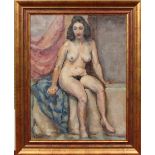 Georges Bresse, mid twentieth century French. Gilt framed oil on canvas. Portrait of a seated