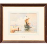 Johann Barthold Jongkind, gilt framed watercolour coastal seascape off Antwerp with fishing boats