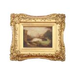 Follower of Joseph Mallord William Turner. A small nineteenth century gilt framed oil on panel.