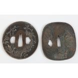 Two Japanese bronze tsuba.  Condition Report. To be used as a guide only. Good condition.