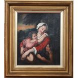 Nineteenth century Italian school. Gilt framed oil on canvas. Portrait of a mother and her children,