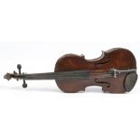 A cased violin and two bows with two piece back inscribed Hopf, 36cm. Condition Report. To be used