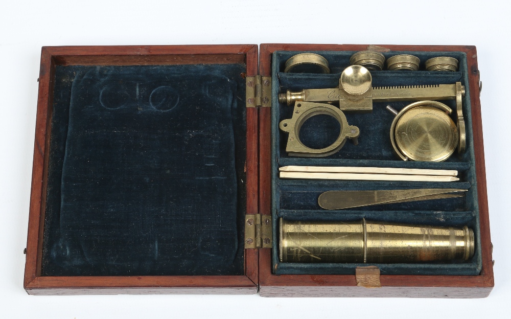 An early nineteenth century lacquered brass botanic field microscope in fitted mahogany case by - Image 2 of 3