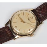 A boxed gentlemans vintage Longines automatic wristwatch. With satin dial, centre seconds and having