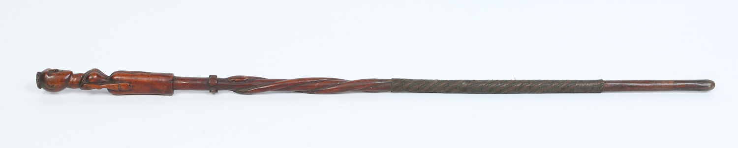 An African carved hardwood staff with wirework grip and carved to the top with a female figure in - Image 5 of 7
