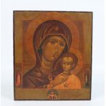 A nineteenth century Russian Orthodox icon. Painted and gilded on wood to depict the mother of God