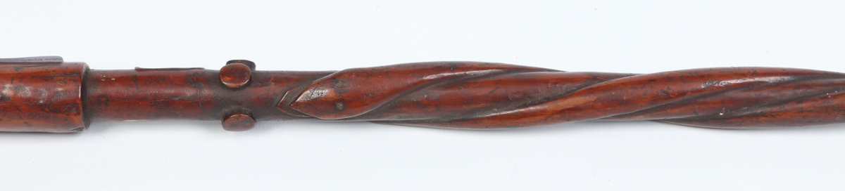 An African carved hardwood staff with wirework grip and carved to the top with a female figure in - Image 6 of 7