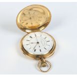 A George V 18 carat gold cased full hunter chronograph pocket watch by Samuel Greenough & Sons,