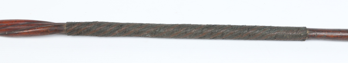 An African carved hardwood staff with wirework grip and carved to the top with a female figure in - Image 7 of 7