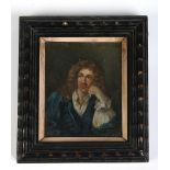 A nineteenth century miniature oil on board in carved frame. Portrait of a gentleman, 8cm x 6.5cm.