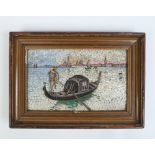 An Italian micromosaic framed picture. Gondolier, grand canal, Venice, 11.5cm x 18.5cm. Condition