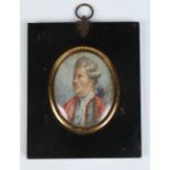 A nineteenth century ivory portrait miniature of a composer in ebonized frame. Condition Report.