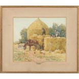 James Edgar Mitchell (1871-1922). Gilt framed watercolour, haymaking. Signed, 30cm x 37cm. Condition