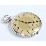 An Eterna silver cased pocket watch. With champaign dial having Arabic numeral markers and
