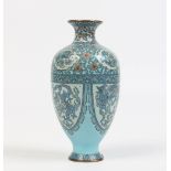 A Japanese cloisonne blue ground baluster vase decorated with dragons and phoenix, 17.5cm. Condition