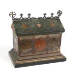 An antique Italian marble reliquary cabinet. With roundel inlaid panels and bronze ridge adorned