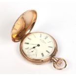 A 14 carat gold cased Waltham hunter pocket watch. Engraved and set with eight brilliant diamonds to