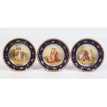 Three early twentieth century Vienna small cabinet plates. Ground in gros bleu, with tooled