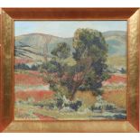 Sybella Stiles (1912-2003). Gilt framed oil on canvas on board. Country landscape with a tree,