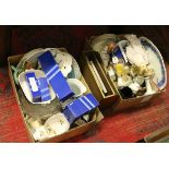 Two boxes of miscellaneous ceramics including Royal Windsor teawares, dolls, boxed diecast cars,