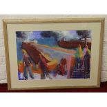 David Allison oak framed watercolour impressionist street scene with figures.