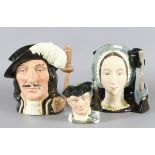 Three Royal Doulton character jugs, Athos D6452, Anne Boleyn D6644 and Gunsmith D6580.