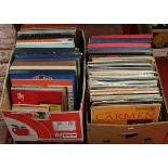 Two boxes of L.P records mainly classical opera and musicals many boxed sets.