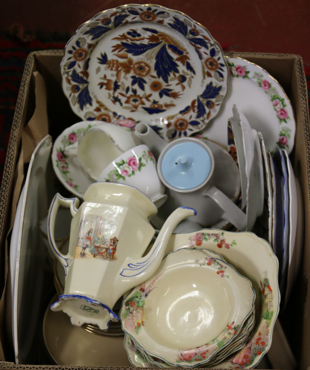 A good box of assorted ceramics including a Victorian china teaset, Poole pottery and Colclough etc.