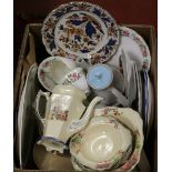 A good box of assorted ceramics including a Victorian china teaset, Poole pottery and Colclough etc.