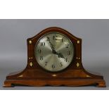 An inlaid mahogany eight day mantel clock.