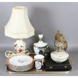 A tray lot to include Masons tablelamp, Royal Copenhagen plates, commemorative wares etc.