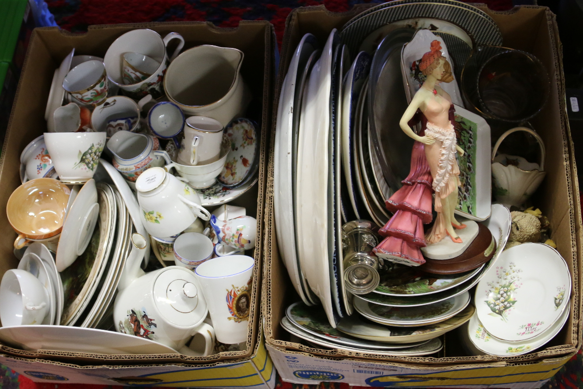 Two boxes of miscellaneous to include mixed ceramics many pieces decorated with hunting scenes