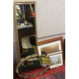 Three gilt framed wall mirrors to include a bevel edge example,