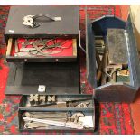 Two metal tool boxes to include engineers taps and dyes, micrometers, measures etc,