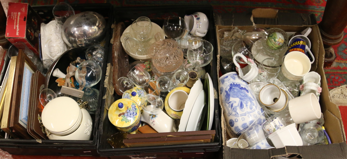 Three boxes of miscellaneous to include glassware and ceramics.