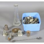 A box of assorted collectables including a silver rimmed glass vase,