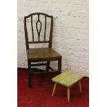 A Georgian dining chair raised on square cut legs and a painted stool.