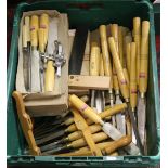 A box of joiners and wood turning tools by Marples and Stormount many in unused condition.