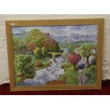 Davy Moakes oak framed mixed media depicting R. Swale at Richmond.