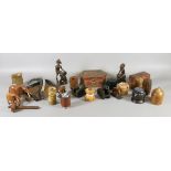 A collection of wooden items to include a Victorian crumb scoop,