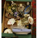 A box of collectables to include a Capodimonte cigarette dispenser, Poole pottery, Wedgwood etc.