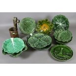 A Bretby majolica aesthetic leaf moulded dish,