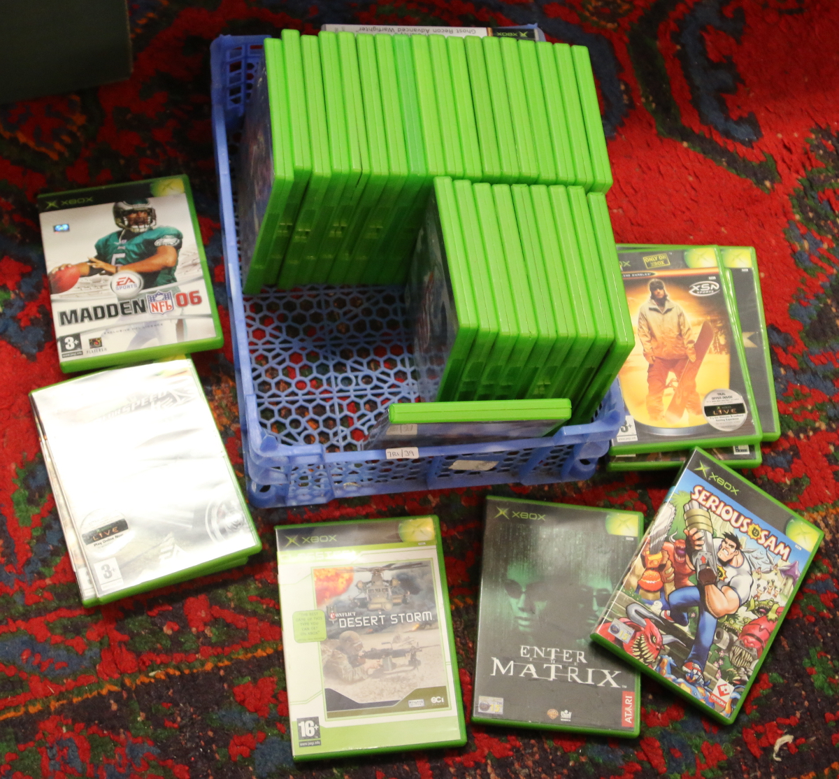 A collection of assorted X Box computer games.